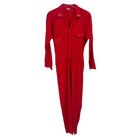 Penelope Gazin Jumpsuit Red Cotton Boliersuit Coveralls Yes No Sz Meduim - Picture 1 of 5